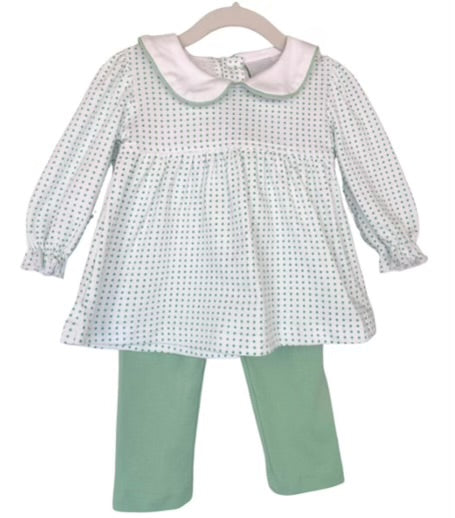 Long Sleeve Green Dot Legging Tunic Set