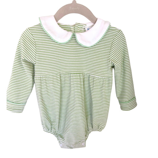 Long Sleeve Green & White Stripe Peter Pan Collar Bubble