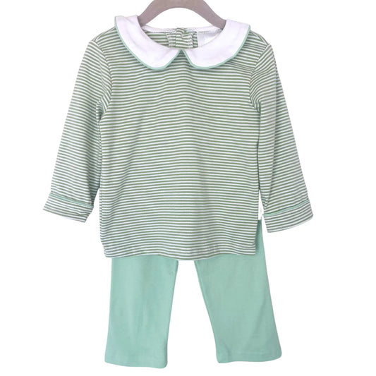 Long Sleeve Green & White Stripe Pant Set